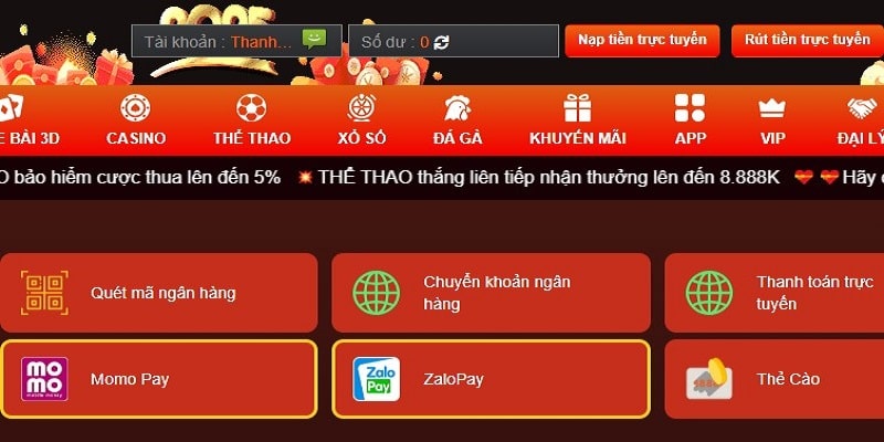 Các phương thức nạp tiền ABC8 phổ biến