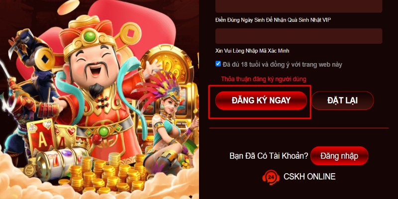 Nhấn đăng ký ngay để hoàn tất thủ tục tạo tài khoản 